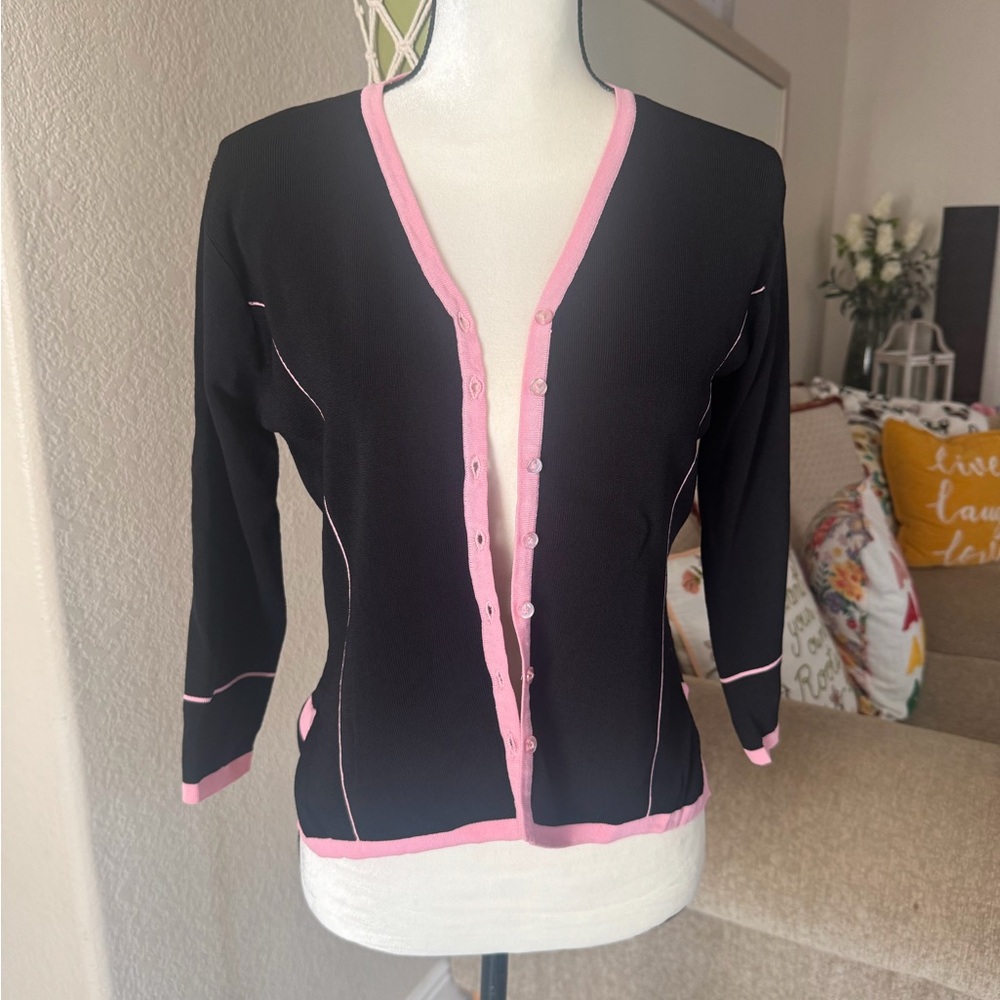 Women’s Knit Finity Black Sweater with Pink Accents
